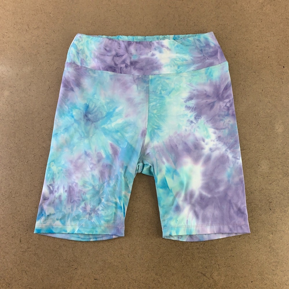 Juniors Plus One Size Purple Tie Dye High Waisted Soft Pull On Bike Shorts New